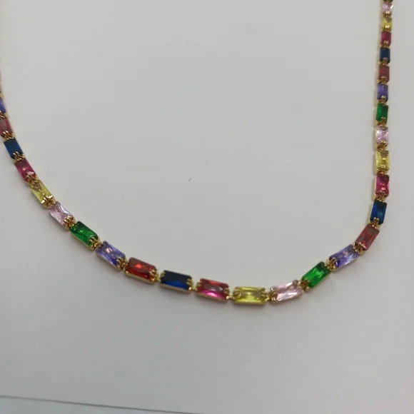 Dainty Women’s Multi Colored Gold Tone Choker  Necklace Glass Dainty - Picture 4 of 4